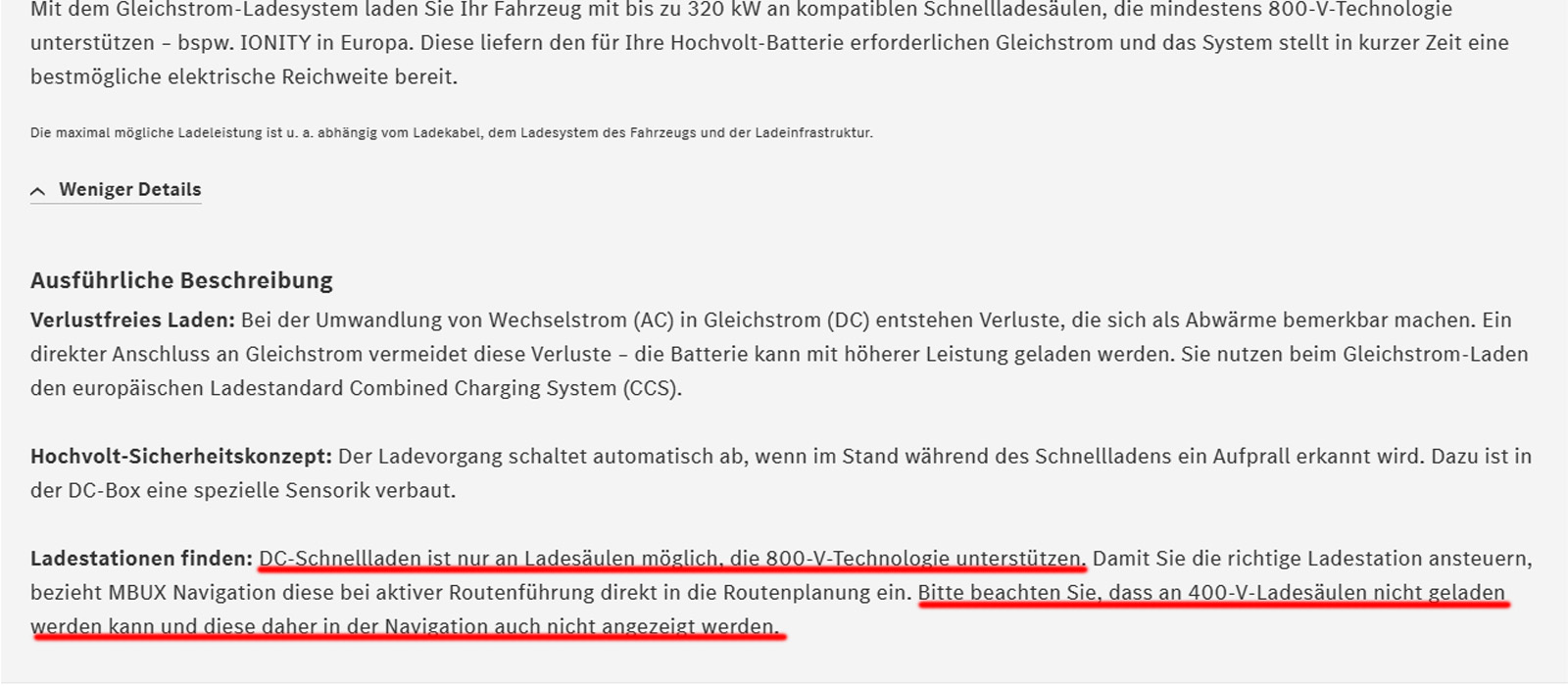 CLA nur 800 V laden möglich