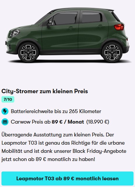 Leapmotor T03 Angebot November 2025 Leasing Deal