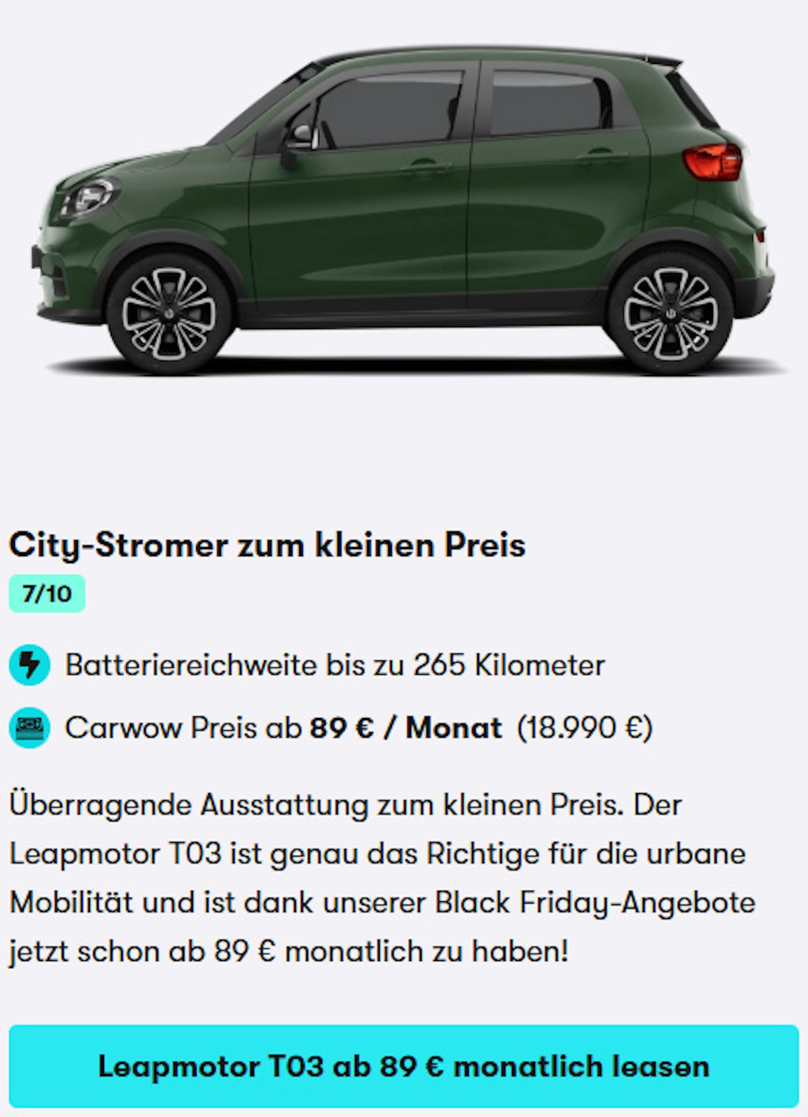 Leapmotor T03 Angebot November 2025 Leasing Deal