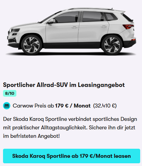 Skoda Karoq Sportline Leasing Offer September 2025 Car Card